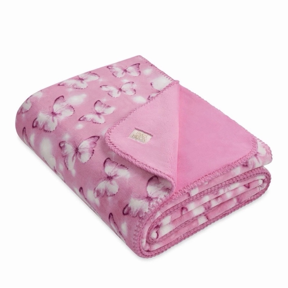Paris Hilton Luxe Plush Oversized Reversible Butterflies Pink Throw 60x70